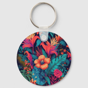 Rich Tropical Floral Pattern Key Ring