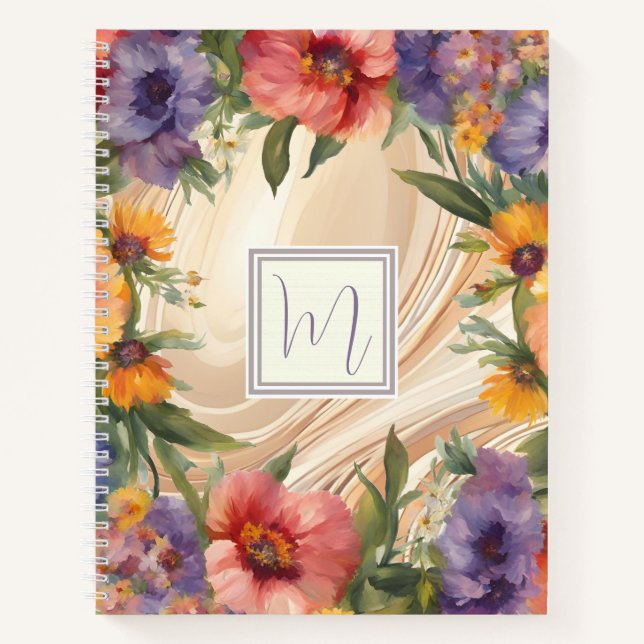 Rich Watercolor Floral Border Hardcover Notebook (Front)