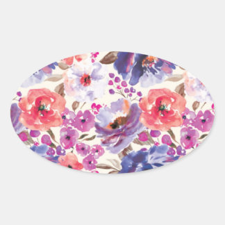 Rich Watercolor Flower Pattern Oval Sticker