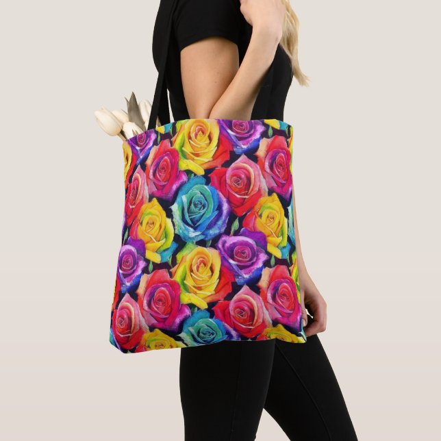 Rich watercolor rose print, floral pattern tote bag (Close Up)