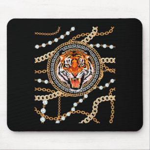 Rich Wild Tiger With Printed Gold Chains &amp; Dia Mouse Mat