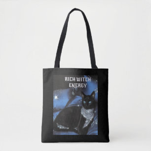 Rich Witch Energy Black Cat Glamourous Gothic Tote Bag
