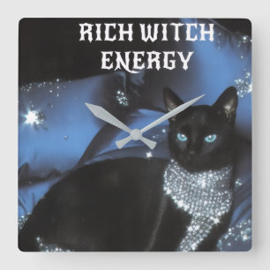 Rich Witch Energy Black Cat Halloween Wall Clock