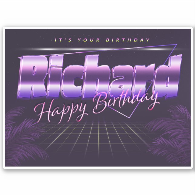 Richard Name First name lila retro Sticker Birthda (Front)