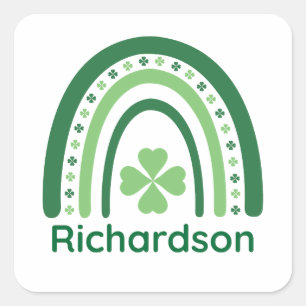 Richardson Name Clover Boho Rainbow Square Sticker
