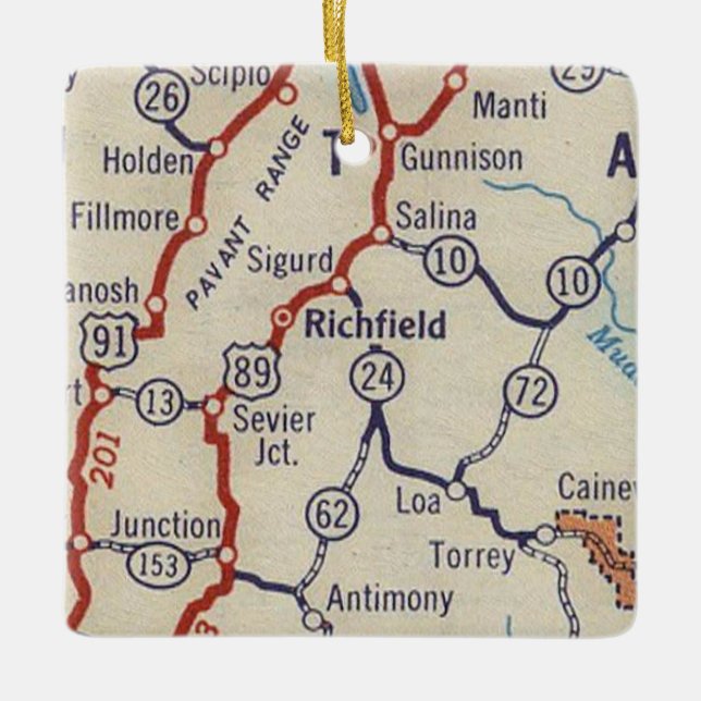 Richfield UT Vintage Map Ceramic Ornament (Front)