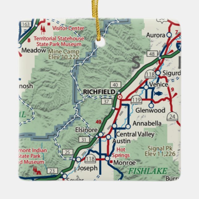 Richfield Utah Map Ceramic Ornament (Front)