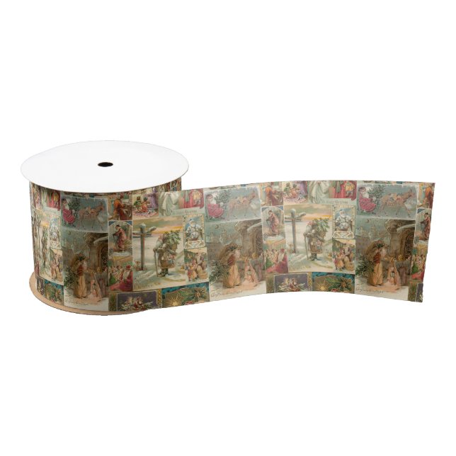 Richly-Detailed Vintage Father Christmas Collage Satin Ribbon (Spool)
