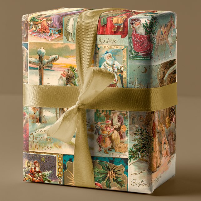 Richly-Detailed Vintage Father Christmas Collage Wrapping Paper (Creator Uploaded)