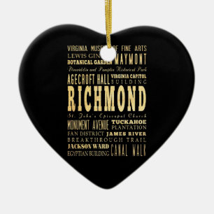 Richmond City if Virginia Typography Art Ceramic Tree Decoration