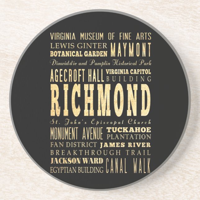 Richmond City if Virginia Typography Art Coaster (Front)