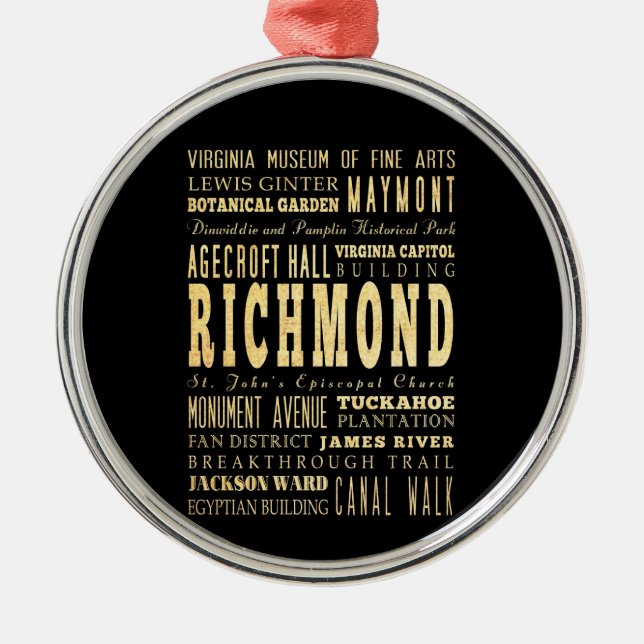 Richmond City if Virginia Typography Art Metal Tree Decoration (Front)