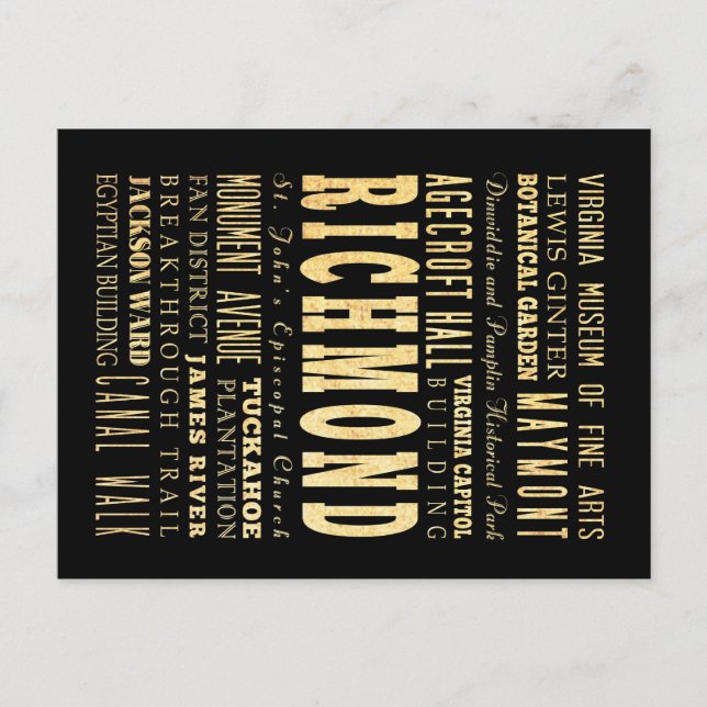 Richmond City if Virginia Typography Art Postcard (Front)
