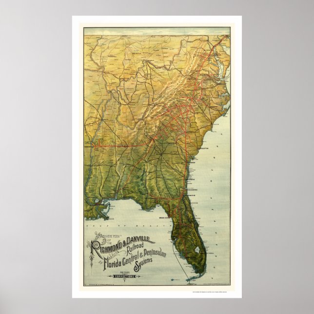 Richmond & Danville Railroad Map 1893 Poster (Front)