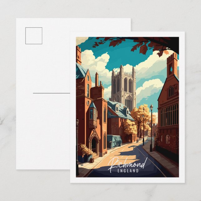Richmond England vintage travel illustration Postcard (Front/Back)