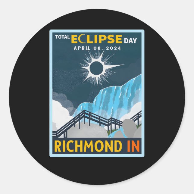Richmond Indiana In Total Solar Eclipse 2024 Classic Round Sticker (Front)