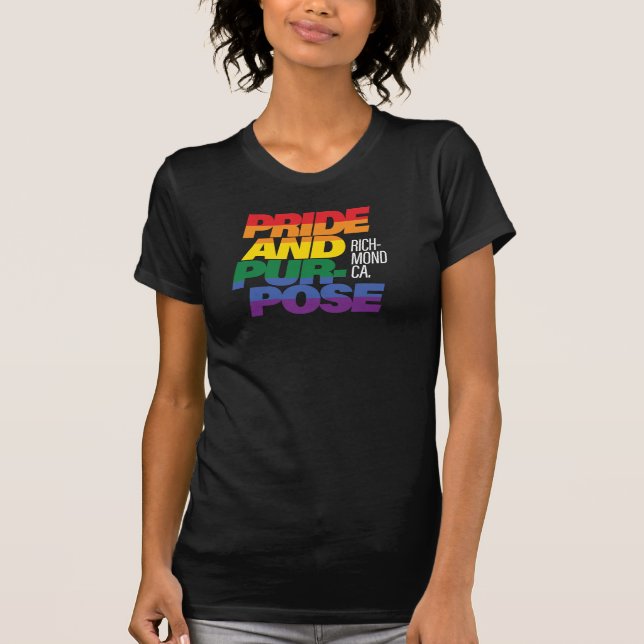 Richmond Pride and Purpose Rainbow Pride Black Tee (Front)