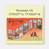Richmond VA, Map Coordinates, Vintage Style