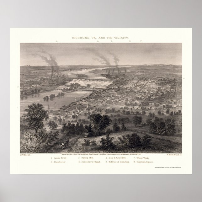 Richmond, VA Panoramic Map - 1863 Poster (Front)