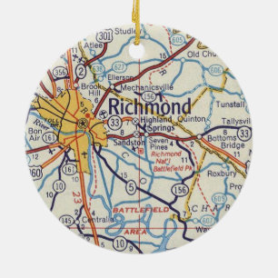Richmond VA Vintage Map Ceramic Tree Decoration