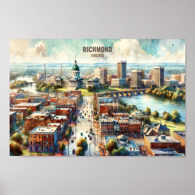 Richmond Virginia Famous Travel Places watercolor Poster (Front)