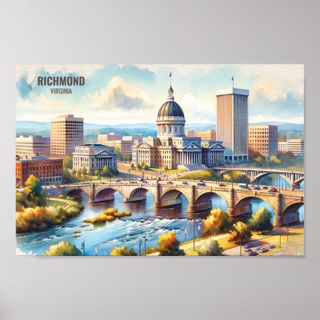 Richmond Virginia Famous Travel Places watercolor Poster (Front)