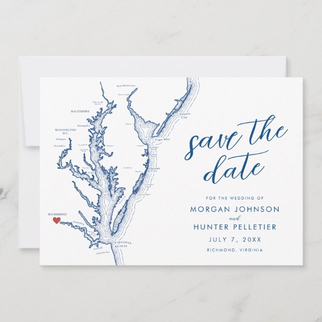 Richmond Virginia Map Modern Wedding Save The Date (Front)