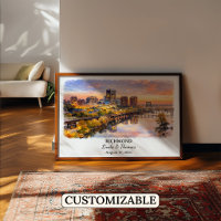 Richmond Virginia Poster, Watercolor, Custom