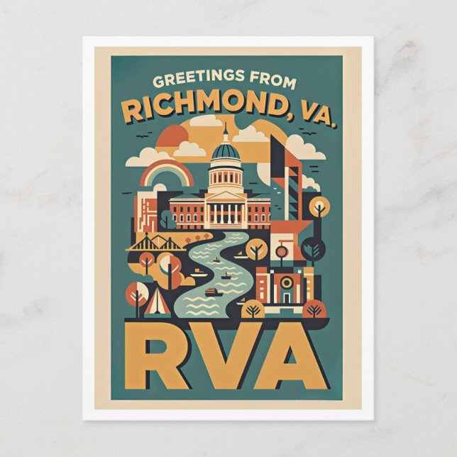 Richmond Virginia RVA Retro Travel Postcard  (Front)