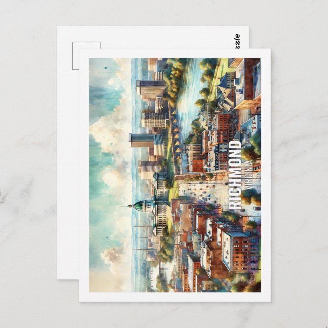 Richmond Virginia USA Famous Place watercolor Postcard (Front/Back)