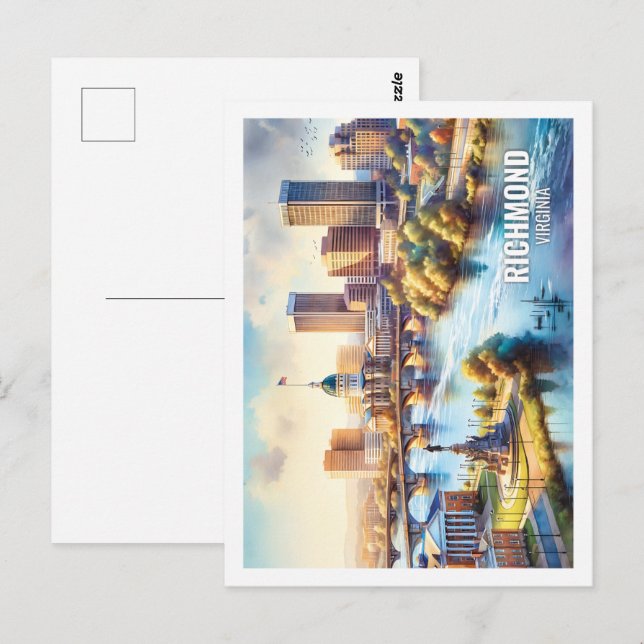 Richmond Virginia USA Famous Place watercolor Postcard (Front/Back)