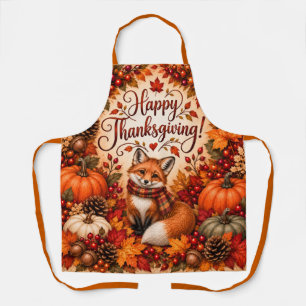 Richness of Fall Fox Thanksgiving Illustration Apron