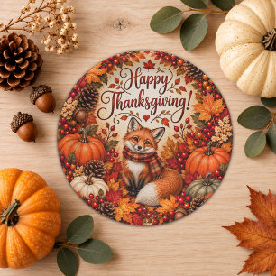 Richness of Fall Fox Thanksgiving Illustration Paper Plate
