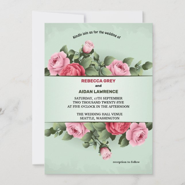 Richness of Spring Colourful floral pink Green Wed Invitation (Front)