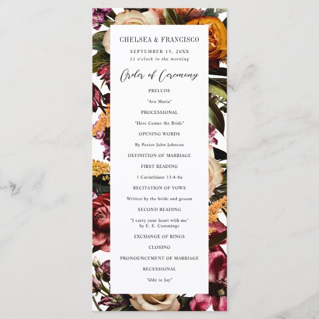 Richness of Spring Colourful Floral Wedding Programme (Front)