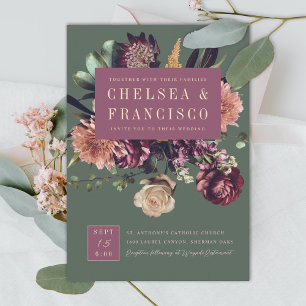 Richness of Spring Colourful Purple Green Wedding Invitation