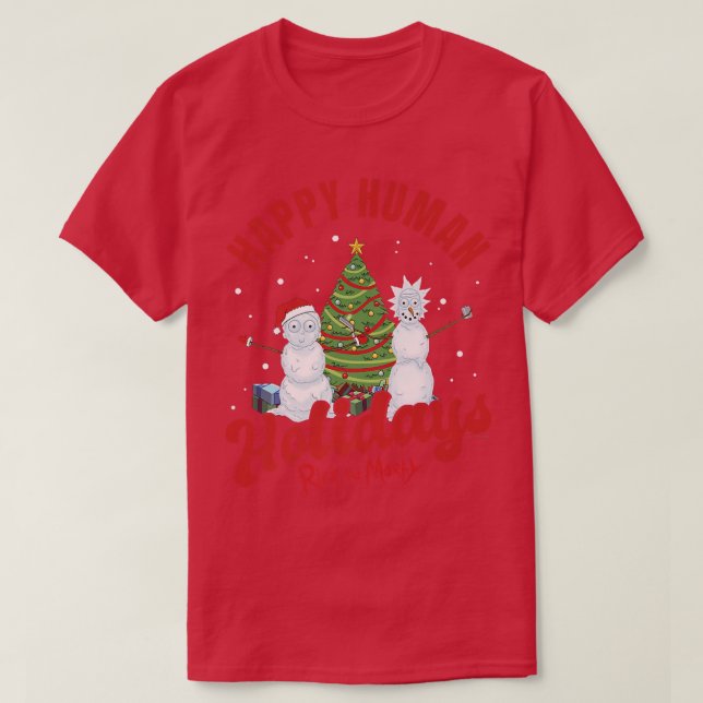 Rick and Morty Christmas Happy Human Holidays Cele T-Shirt (Design Front)