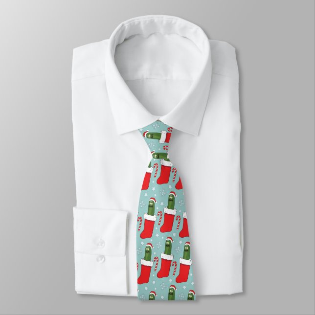 Rick and Morty | Christmas Pickle Rick Pattern Tie (Tied)