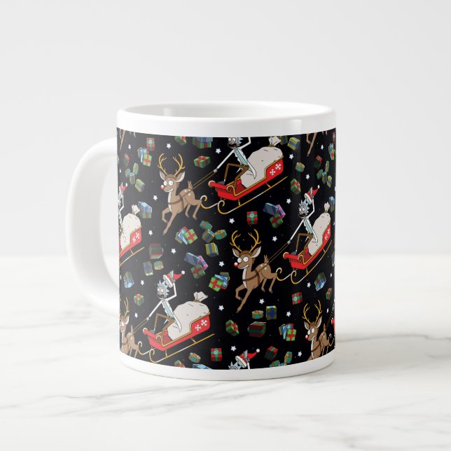 Rick and Morty | Christmas Reindeer Sleigh Pattern Large Coffee Mug (Front Left)