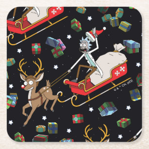 Rick and Morty   Christmas Reindeer Sleigh Pattern Square Paper Coaster