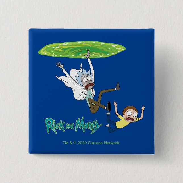 RICK AND MORTY™ | Falling Out Of Portal 15 Cm Square Badge (Front)