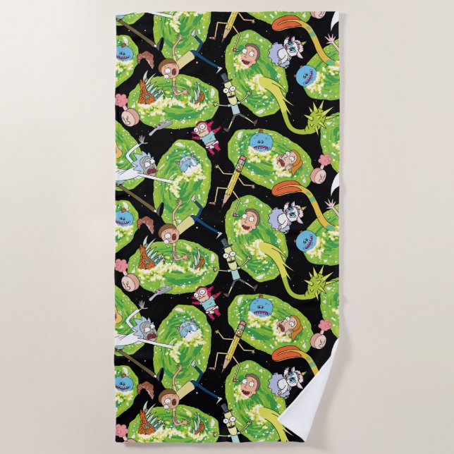 RICK AND MORTY™ | Falling Through Portals Pattern Beach Towel (Front)