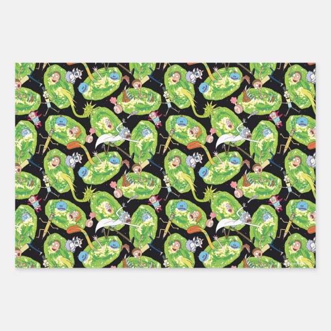 RICK AND MORTY™ | Falling Through Portals Pattern Wrapping Paper Sheet (Front)