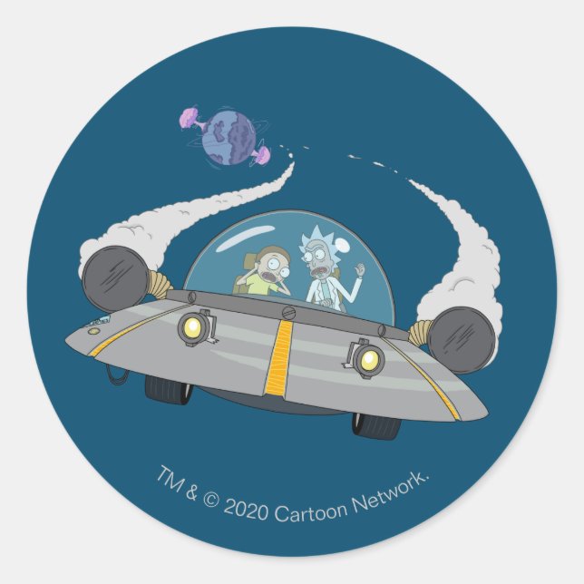 RICK AND MORTY™ | Flying Off In Space Ship Classic Round Sticker (Front)