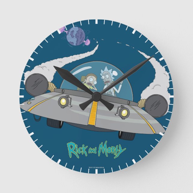 RICK AND MORTY™ | Flying Off In Space Ship Round Clock (Front)