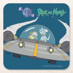 RICK AND MORTY™   Flying Off In Space Ship Square Paper Coaster