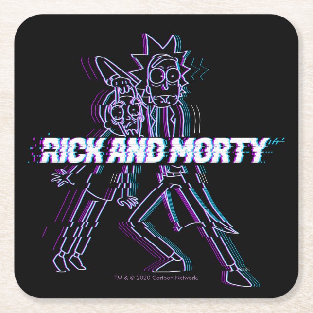 RICK AND MORTY™ | Glitched Rick And Morty Square Paper Coaster (Front)