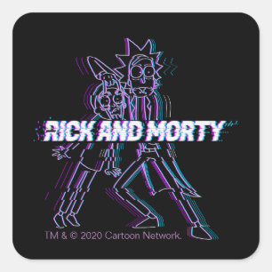 RICK AND MORTY™   Glitched Rick And Morty Square Sticker