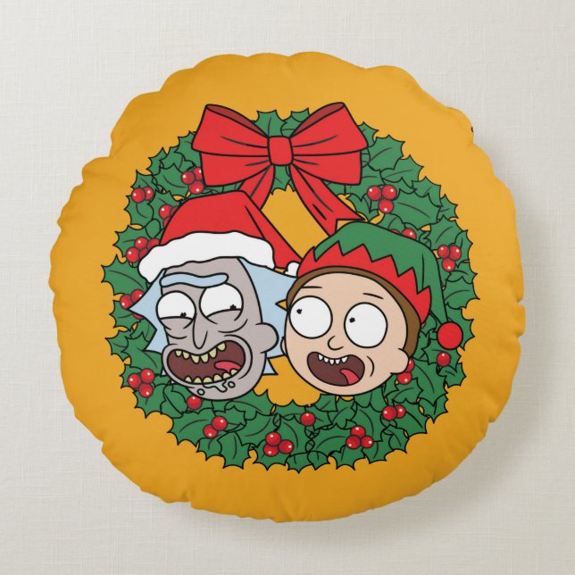 Rick and Morty | Holiday Wreath Pattern Round Cushion (Front)