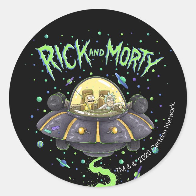 RICK AND MORTY™ | Illustrated Space Flight Graphic Classic Round Sticker (Front)
